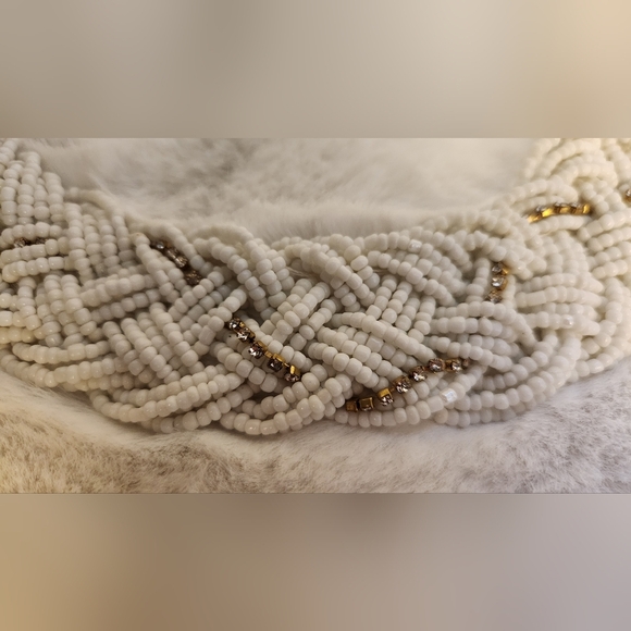 White Gold and Rhinestone Beaded Necklace - Picture 3 of 4